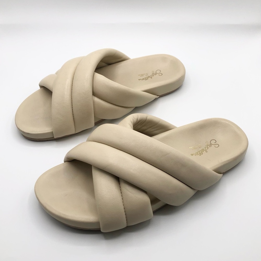 Seychelles Anthropologie Ivory Cream Cushion Leather Slides Sandals Women’s 11
